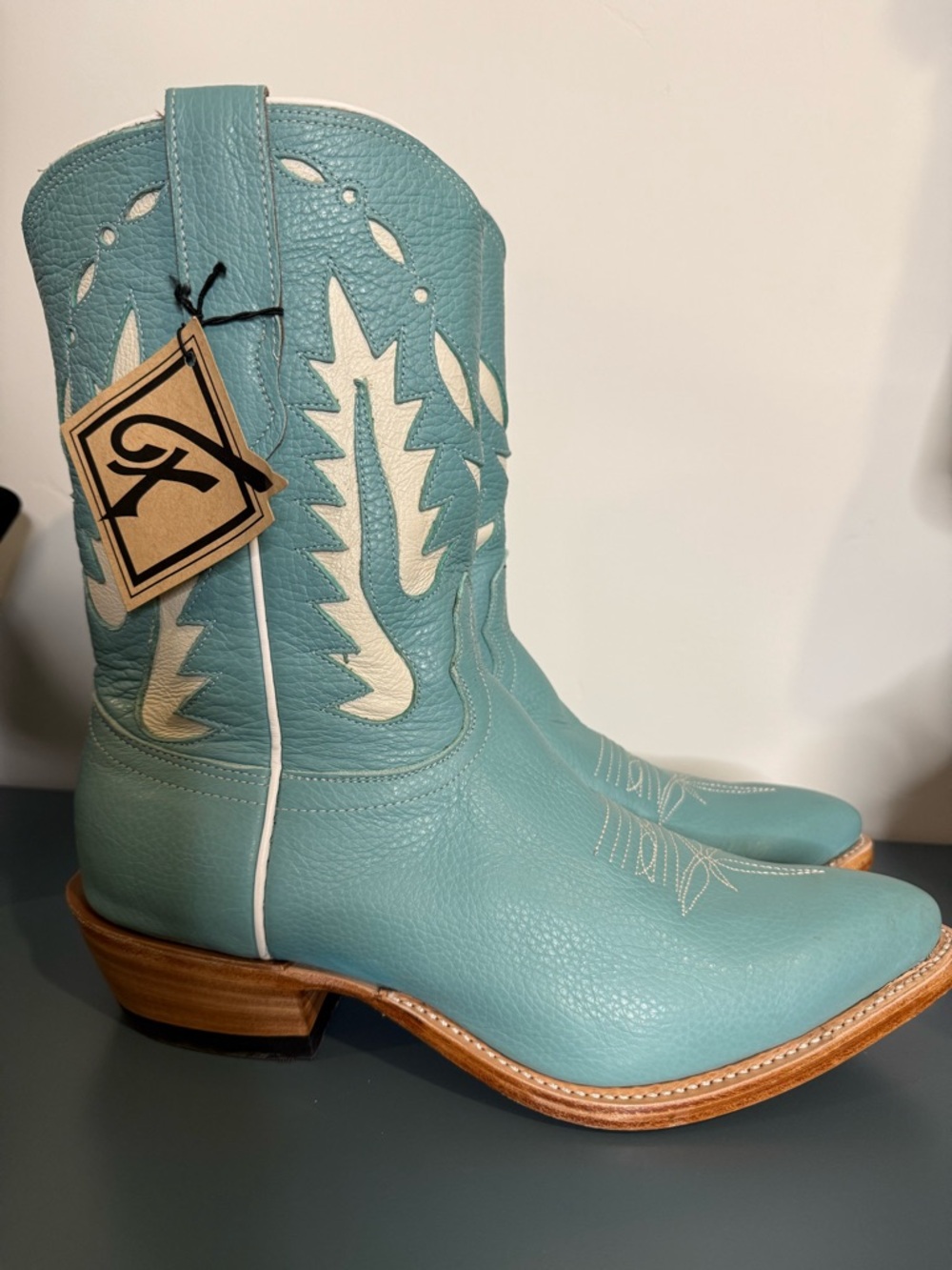 Fenoglio Luxury Leather Robins Blue Cowboy Boots Sz 10